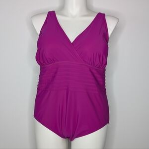 NWT Aqua Green Purple/Pink V Neck One Piece Swimsuit 20